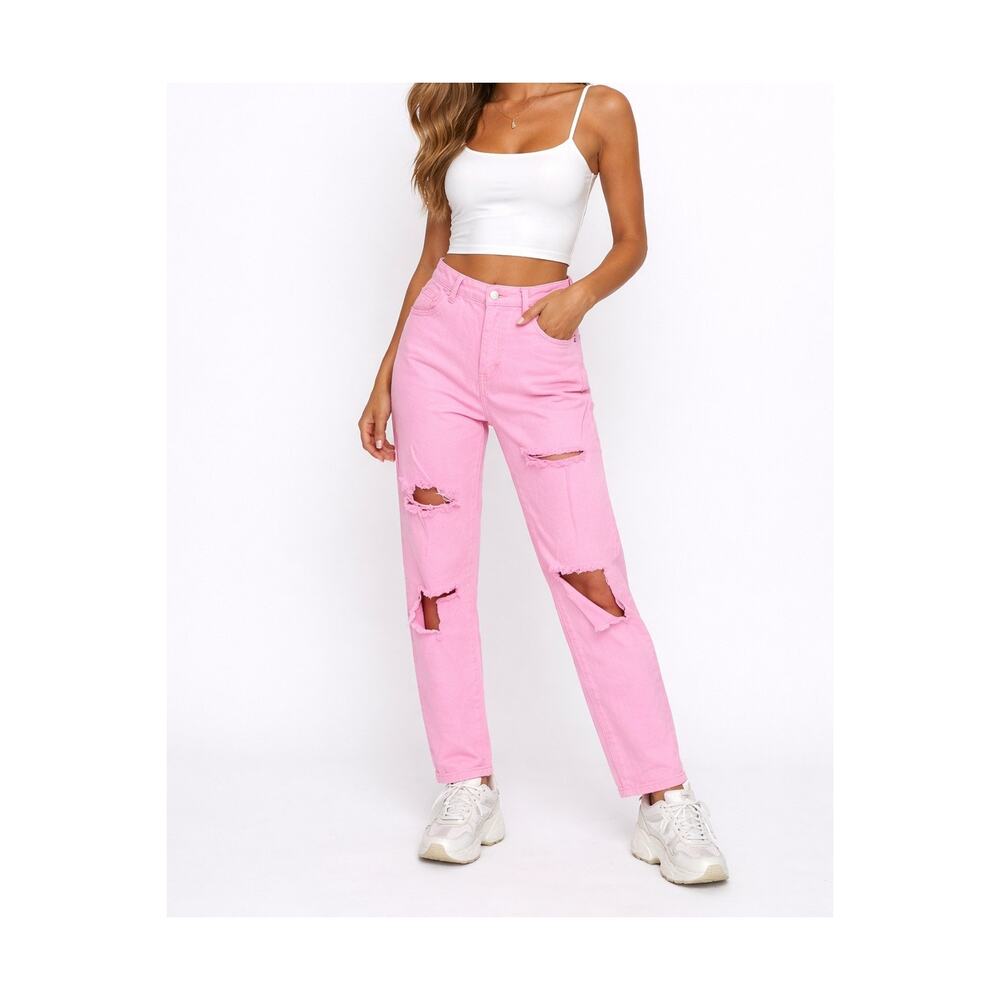 American Bazi Destroyed Mom Jeans Neon Pink New With Tags Size M Dopamine Street